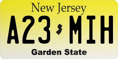 NJ license plate A23MIH