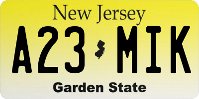 NJ license plate A23MIK