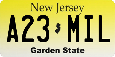 NJ license plate A23MIL