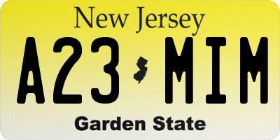 NJ license plate A23MIM