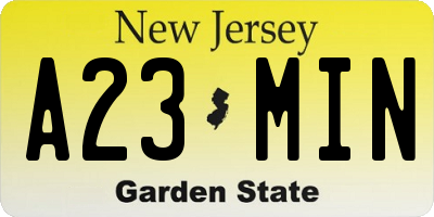 NJ license plate A23MIN