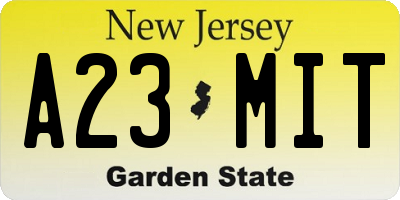 NJ license plate A23MIT
