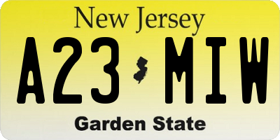NJ license plate A23MIW