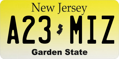 NJ license plate A23MIZ