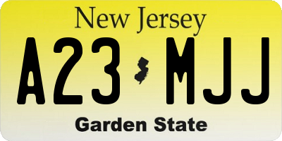 NJ license plate A23MJJ