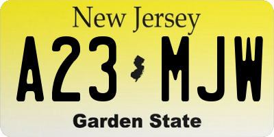 NJ license plate A23MJW