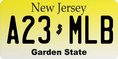 NJ license plate A23MLB