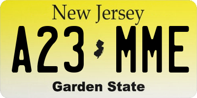 NJ license plate A23MME