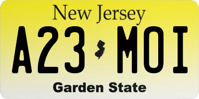 NJ license plate A23MOI