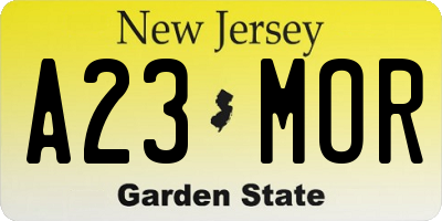 NJ license plate A23MOR