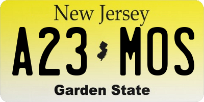 NJ license plate A23MOS