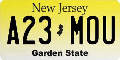 NJ license plate A23MOU