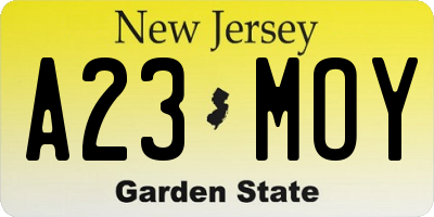NJ license plate A23MOY