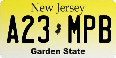 NJ license plate A23MPB