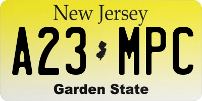NJ license plate A23MPC