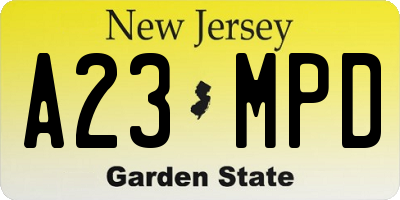 NJ license plate A23MPD