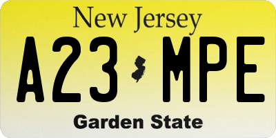 NJ license plate A23MPE