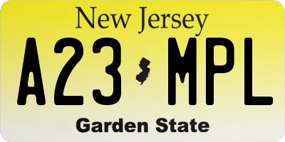 NJ license plate A23MPL