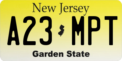 NJ license plate A23MPT