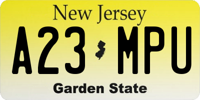 NJ license plate A23MPU
