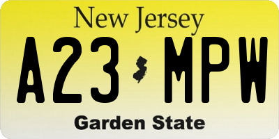 NJ license plate A23MPW