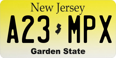 NJ license plate A23MPX
