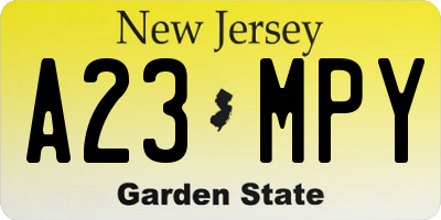 NJ license plate A23MPY