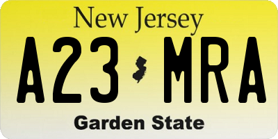 NJ license plate A23MRA