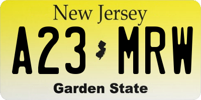NJ license plate A23MRW