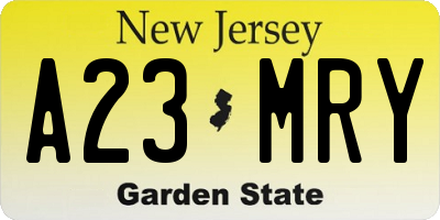 NJ license plate A23MRY