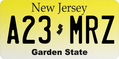 NJ license plate A23MRZ