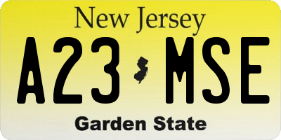 NJ license plate A23MSE