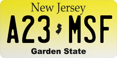 NJ license plate A23MSF