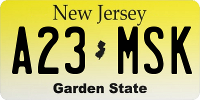 NJ license plate A23MSK