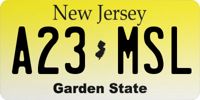 NJ license plate A23MSL
