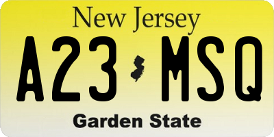 NJ license plate A23MSQ