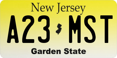 NJ license plate A23MST