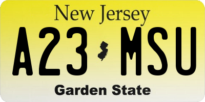 NJ license plate A23MSU
