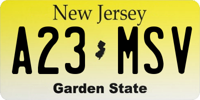 NJ license plate A23MSV