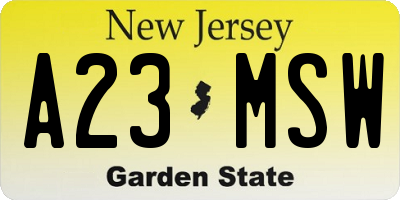 NJ license plate A23MSW