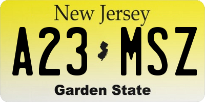 NJ license plate A23MSZ