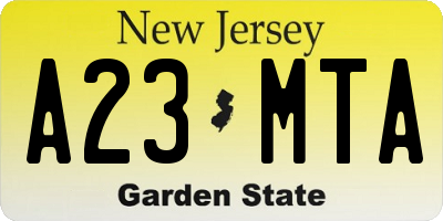 NJ license plate A23MTA