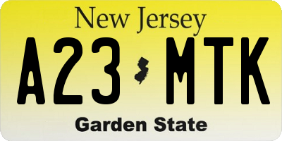 NJ license plate A23MTK