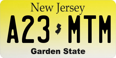 NJ license plate A23MTM