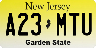 NJ license plate A23MTU