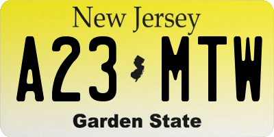 NJ license plate A23MTW