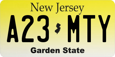 NJ license plate A23MTY