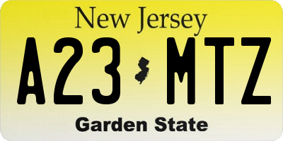 NJ license plate A23MTZ