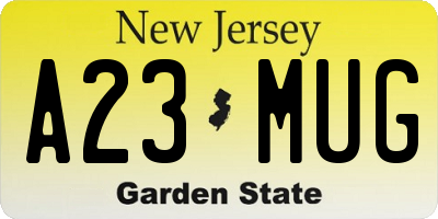 NJ license plate A23MUG
