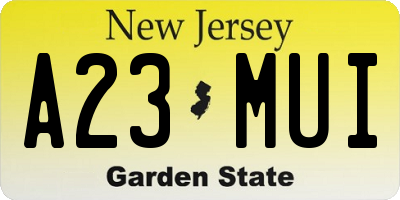 NJ license plate A23MUI